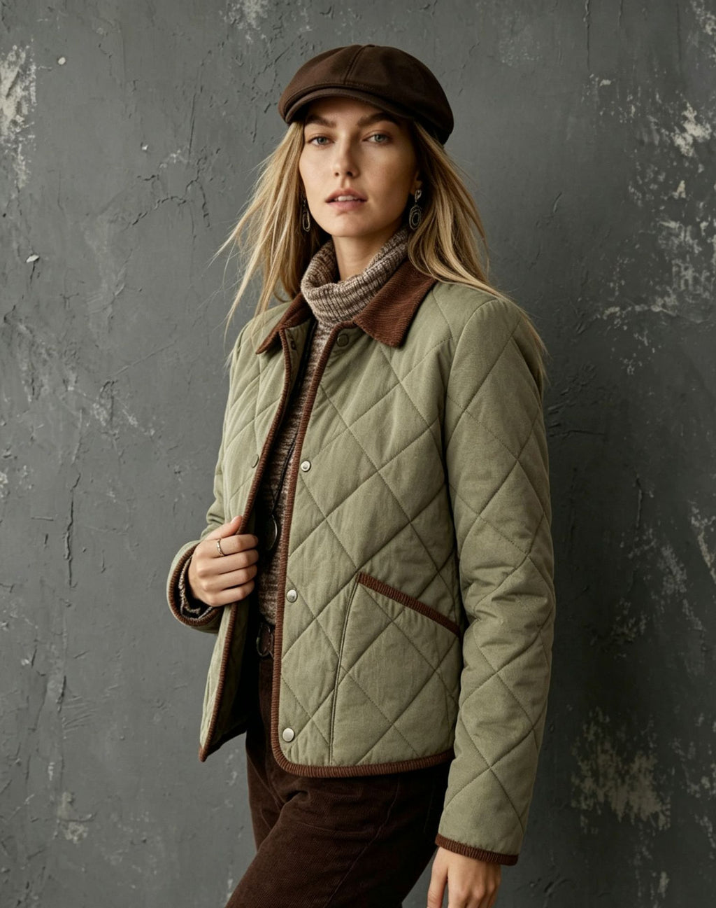 Women's Quilted Jacket with Corduroy Collar