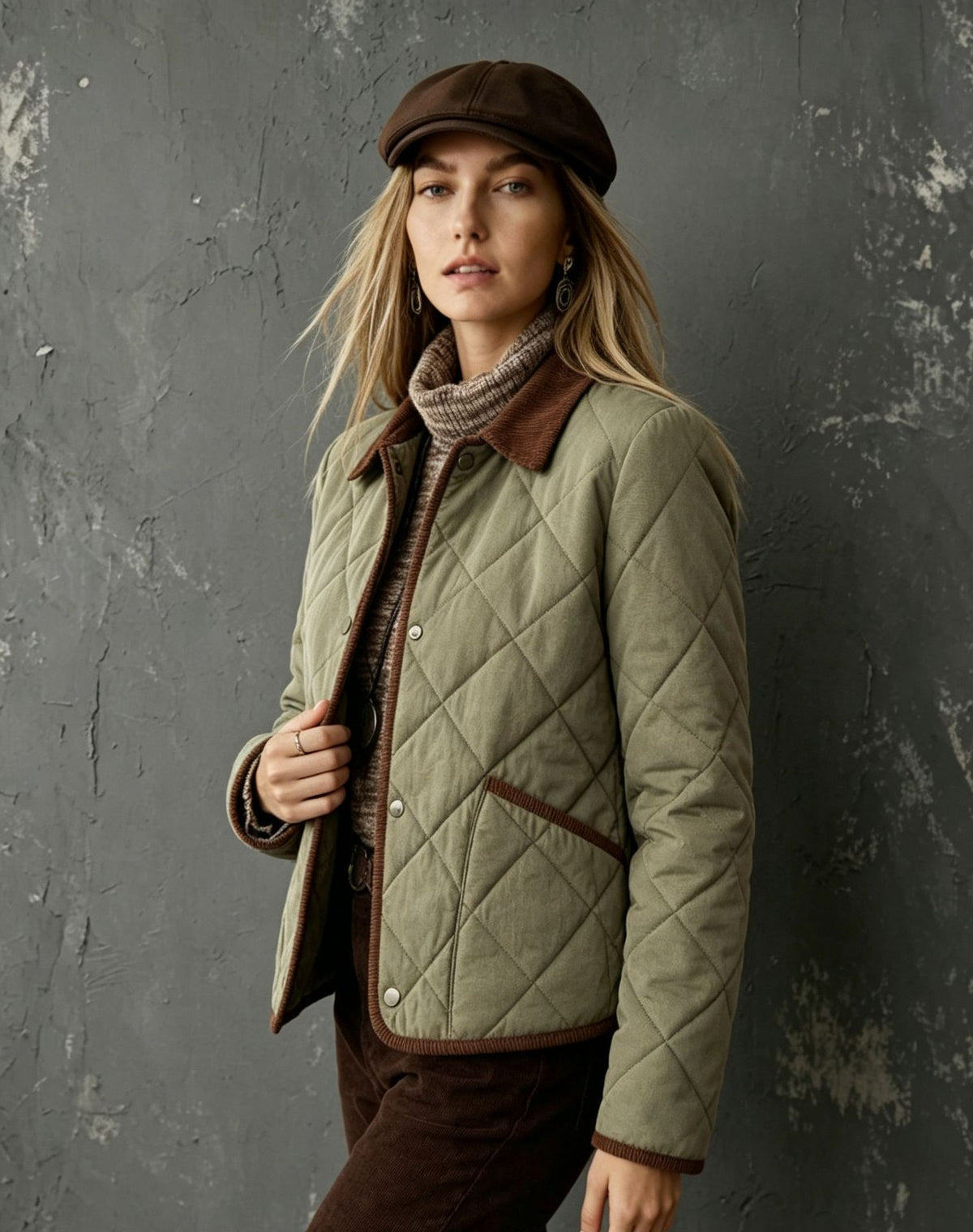 Women's Quilted Jacket with Corduroy Collar