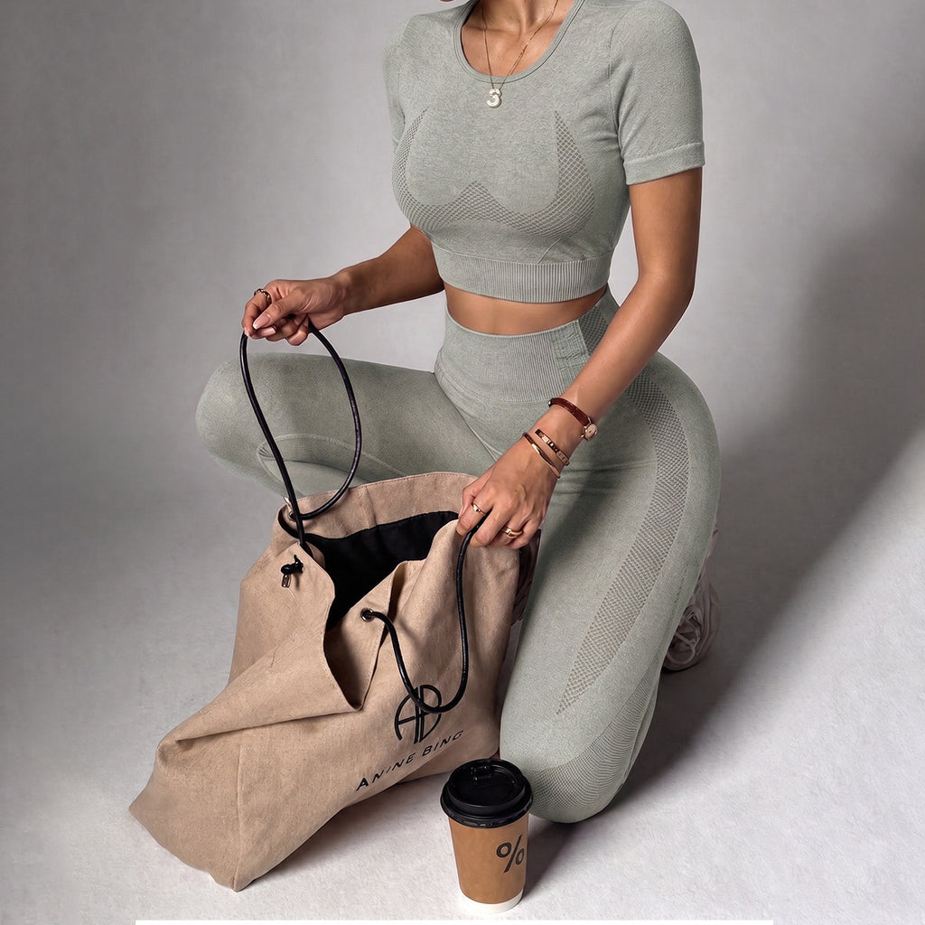 Women's High-Waist Yoga Set – Short Sleeve Top & Leggings