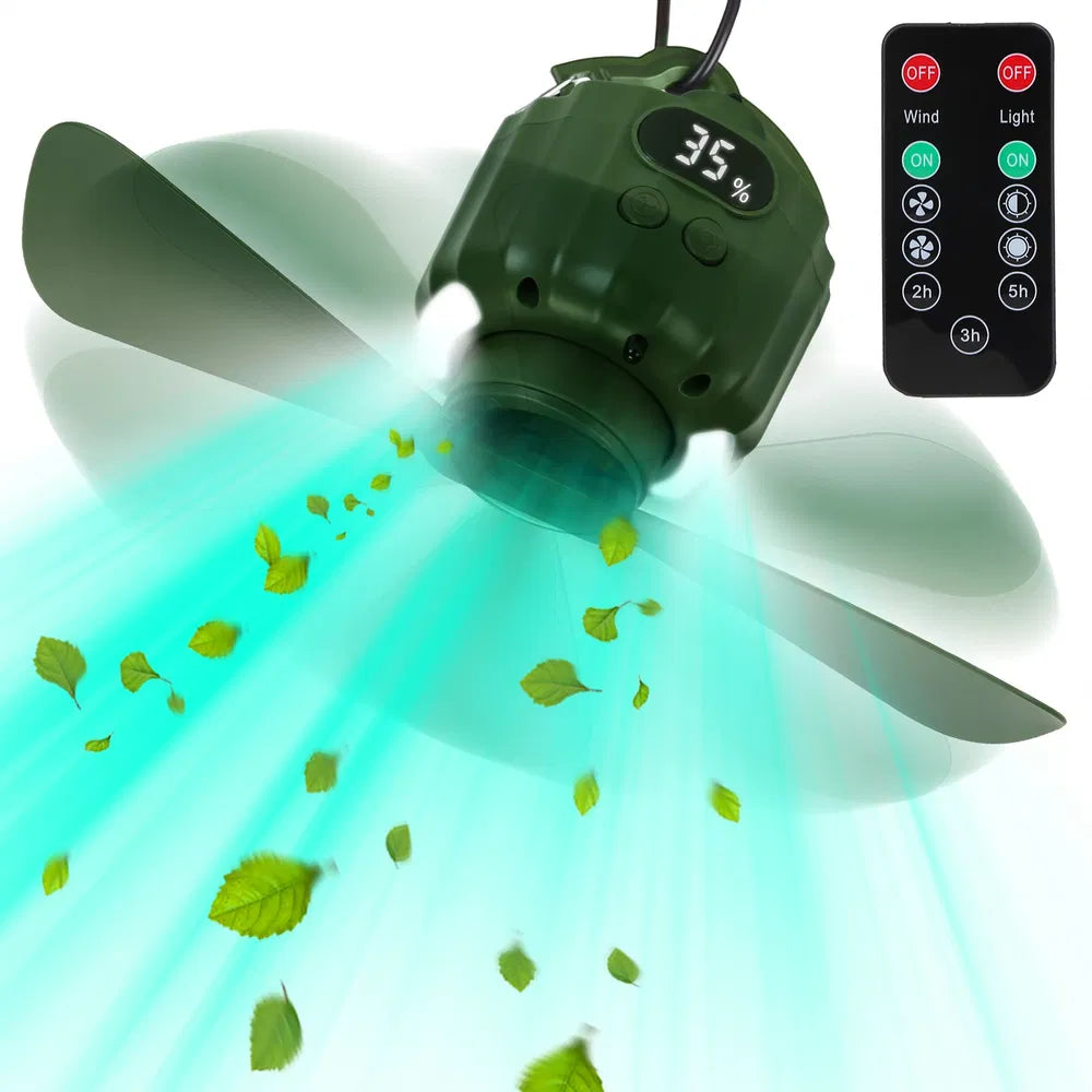 3-in-1 Rechargeable Camping Fan with LED Lantern & Power Bank