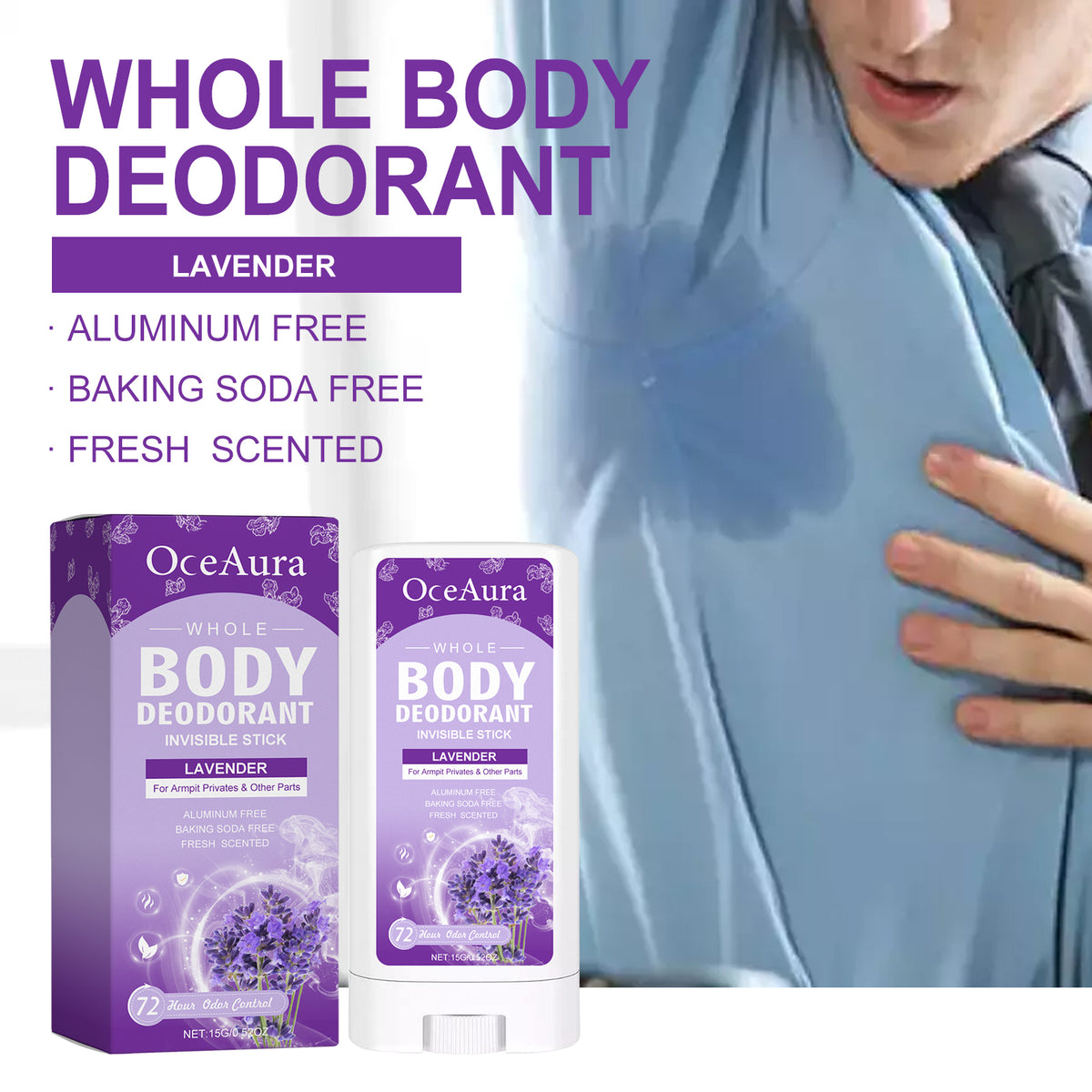 OceAura Lavender Body Deodorant Stick Fragrance Antiperspirant