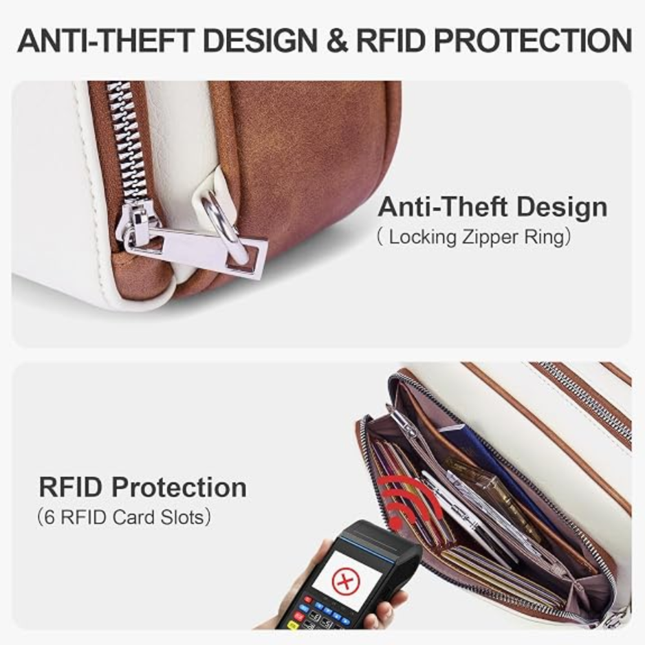 Women's Vegan Leather RFID Crossbody Purse with Built-In Wallet