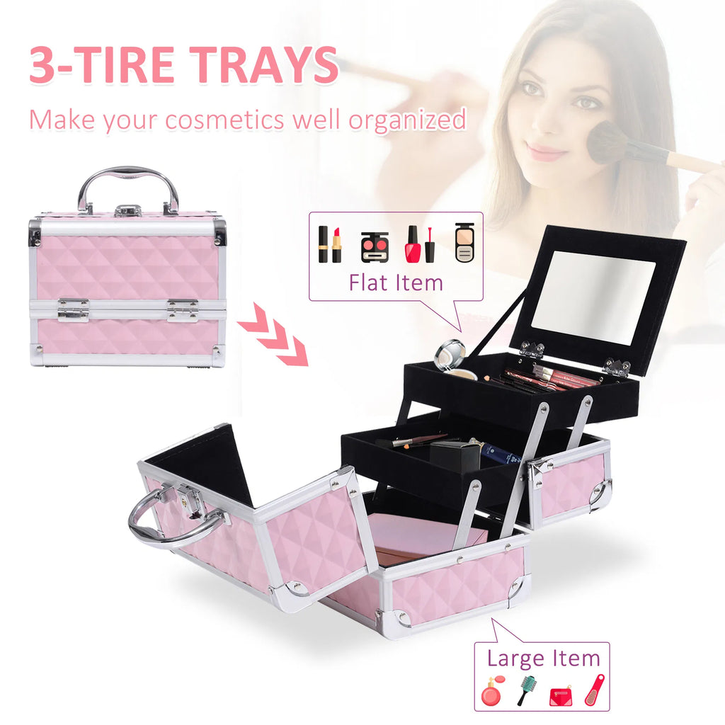 3-Tier Cosmetic Train Case with Mirror