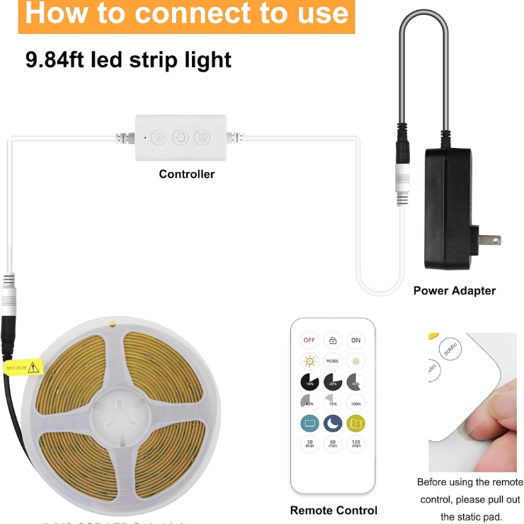 Dimmable COB LED Strip Lights Warm White 2700K