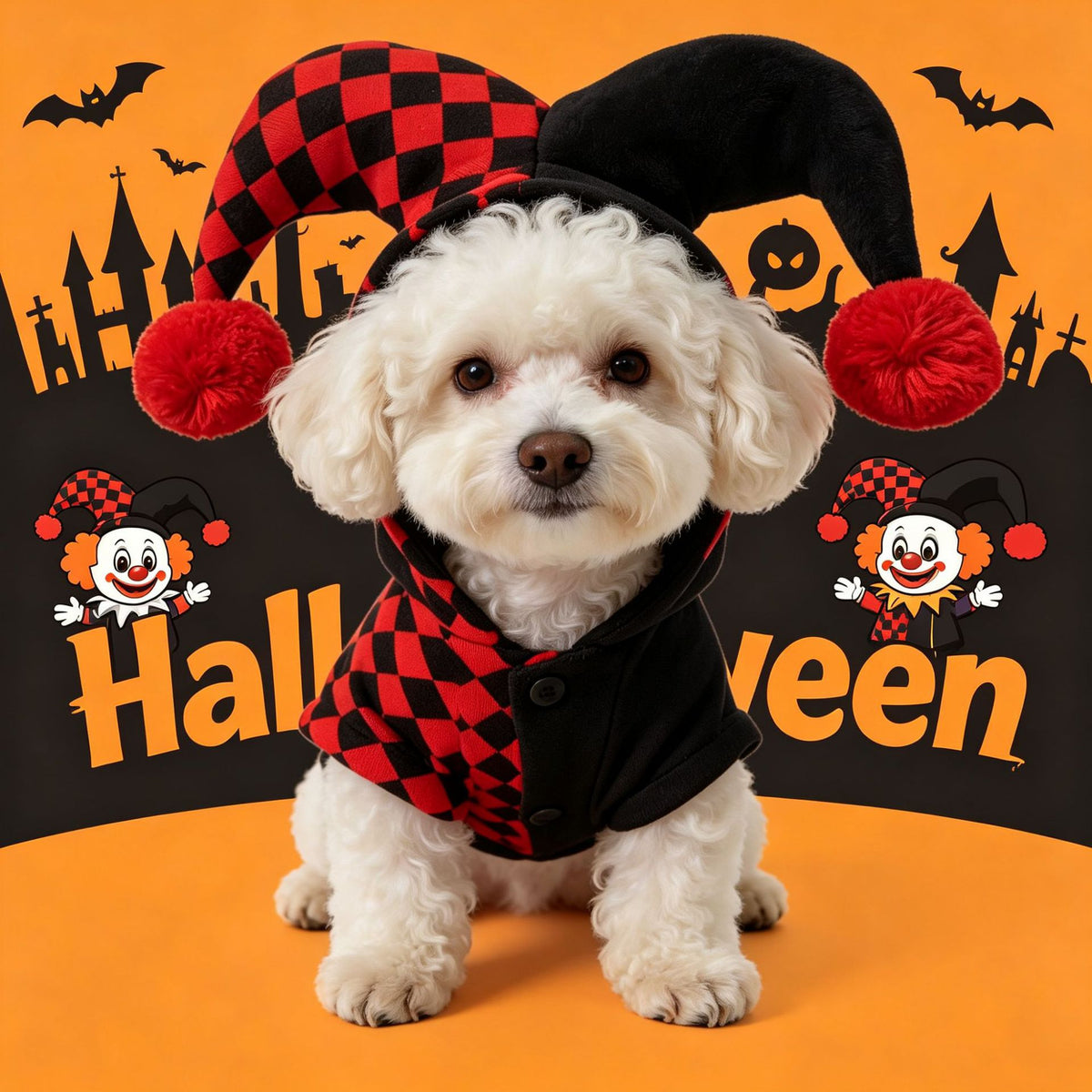 Halloween Dog Clown Costume with Checkered Jacket