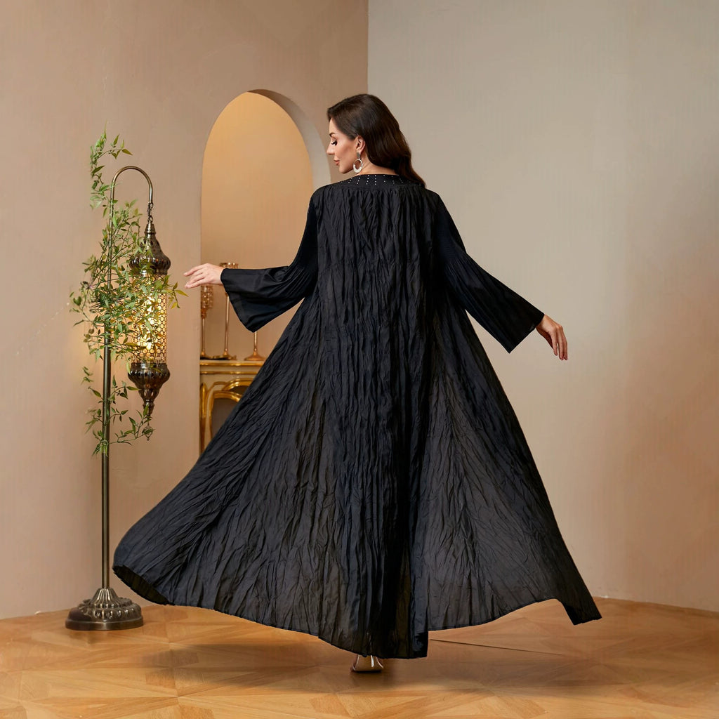 Women's Crinkled Long Cardigan Robe with Flared Sleeves