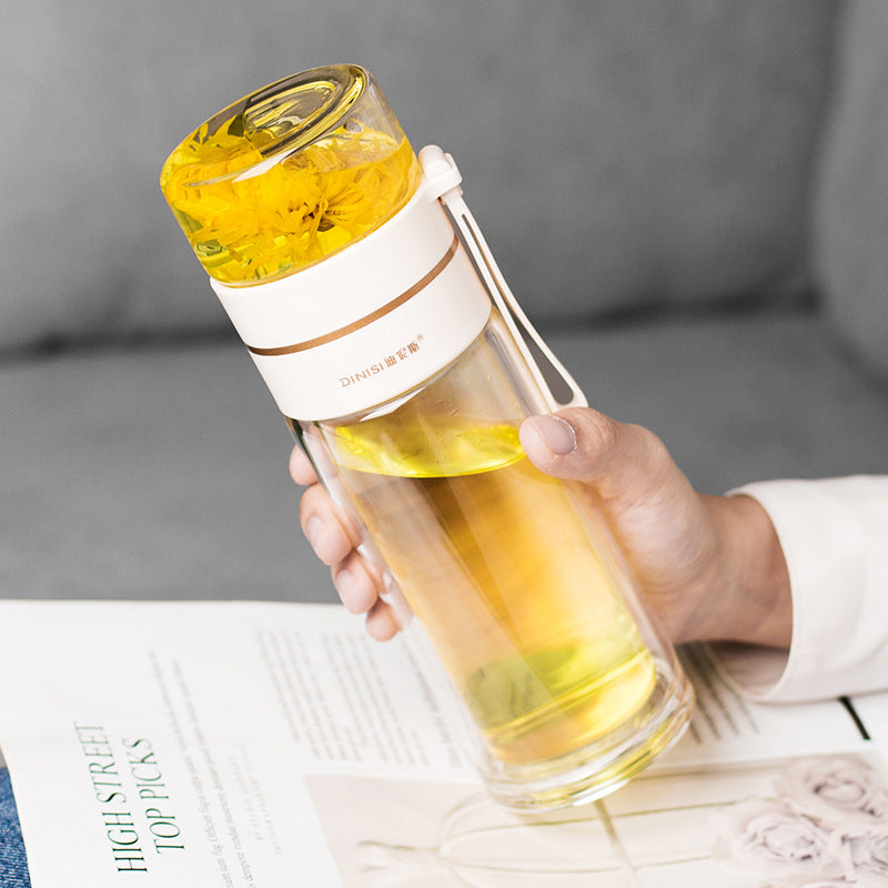 Glass Water Bottle With Tea Infuser Filter Separation Double