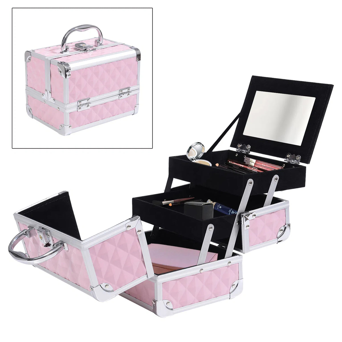 3-Tier Cosmetic Train Case with Mirror