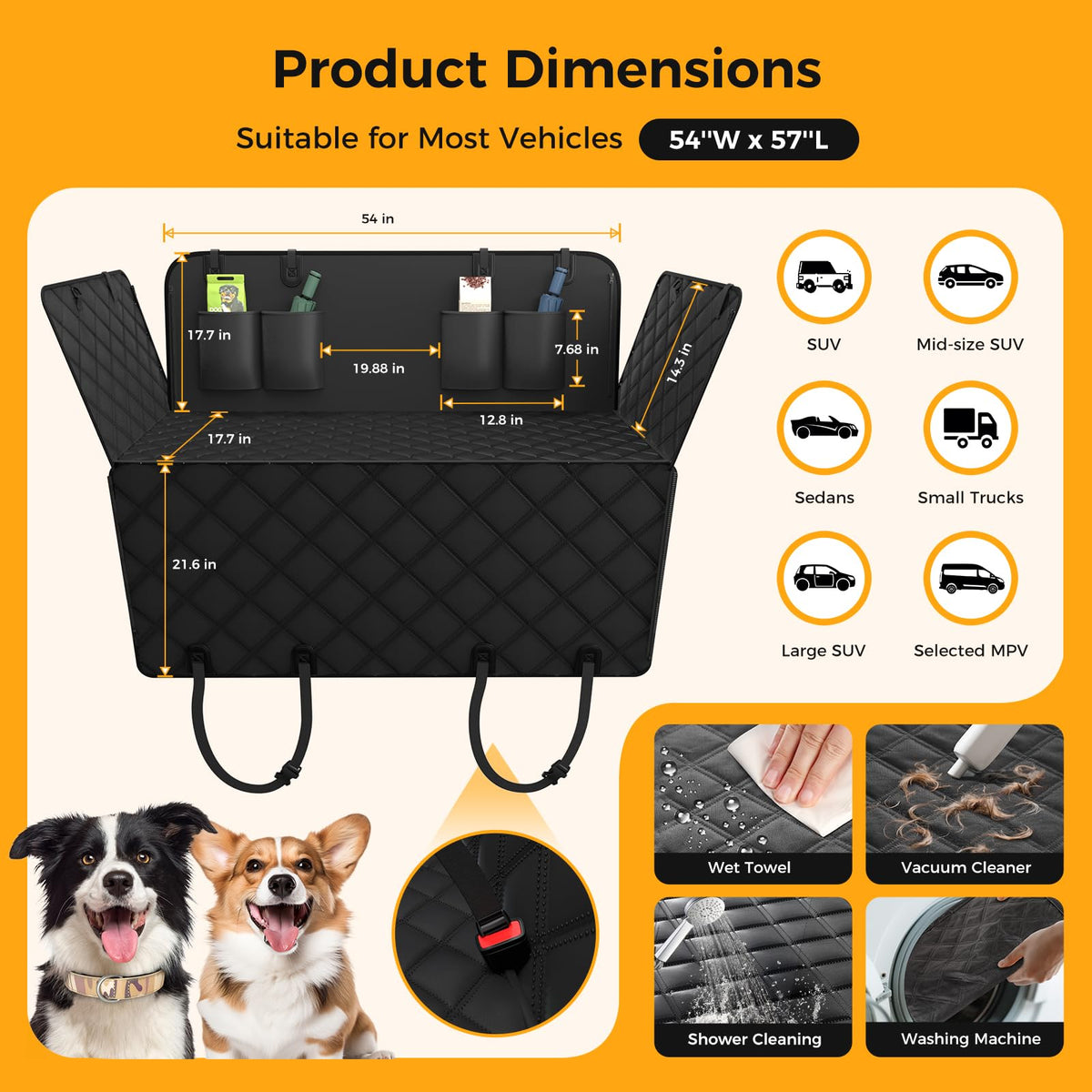 Waterproof Dog Back Seat Cover Hammock for Cars & SUVs