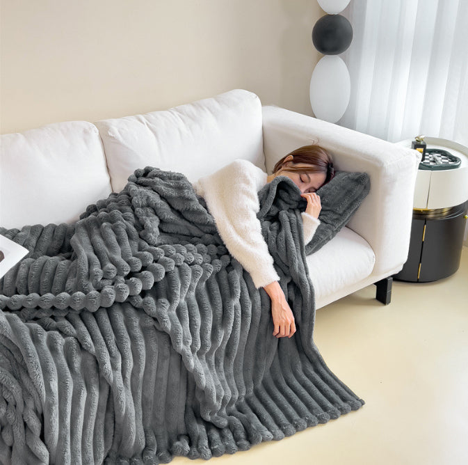 Soft Wind Bubble Velvet Blanket Warm Solid Rabbit Fur Blankets