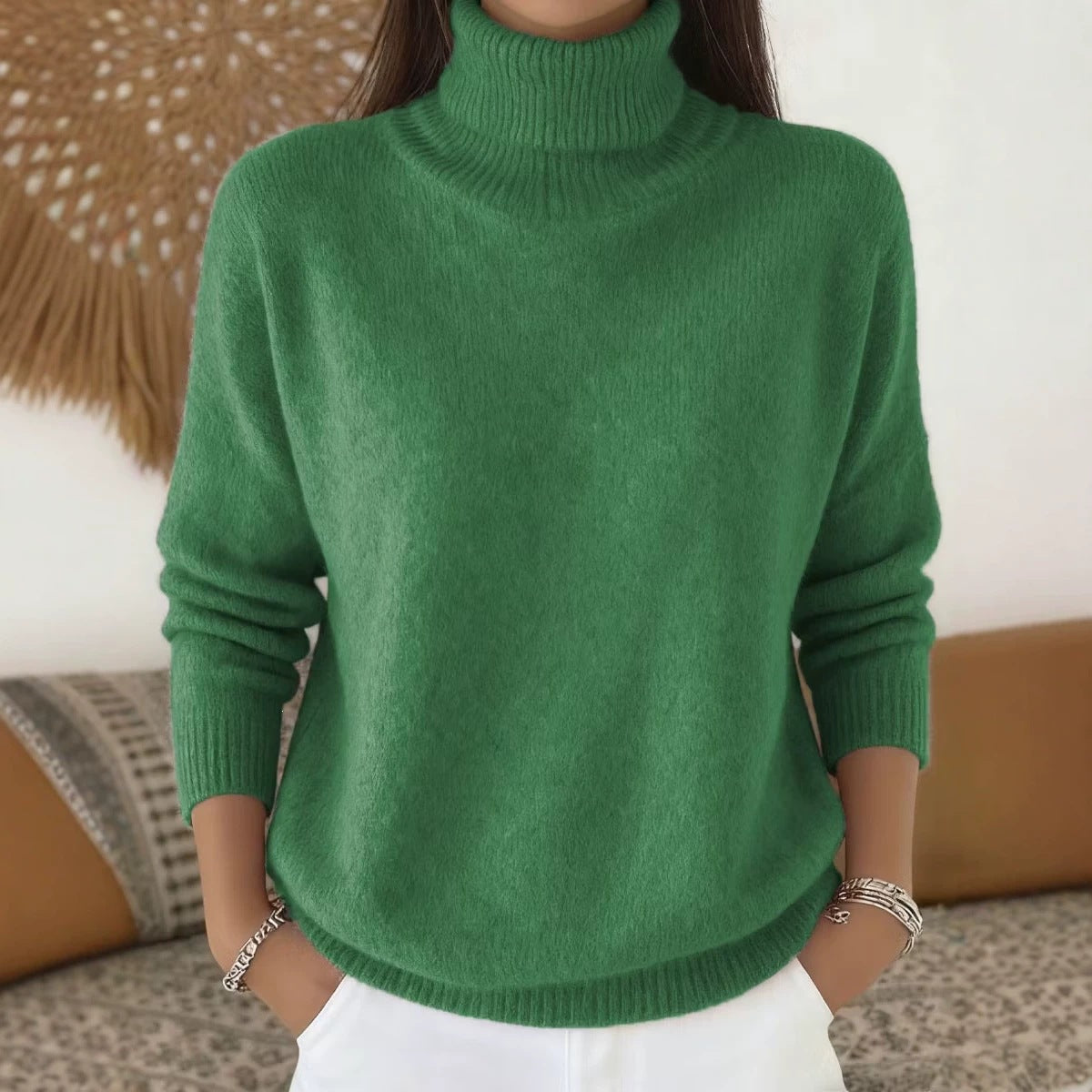 Women's Solid Turtleneck Knit Pullover Sweater