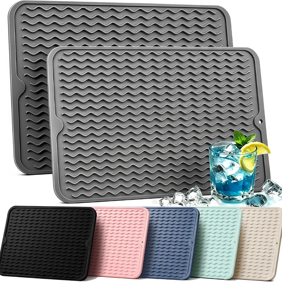 Silicone Dish Drying Mat for Kitchen Counter, 2-Pack