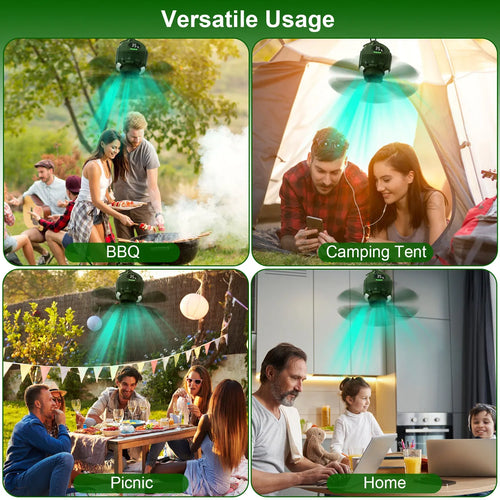 3-in-1 Rechargeable Camping Fan with LED Lantern & Power Bank