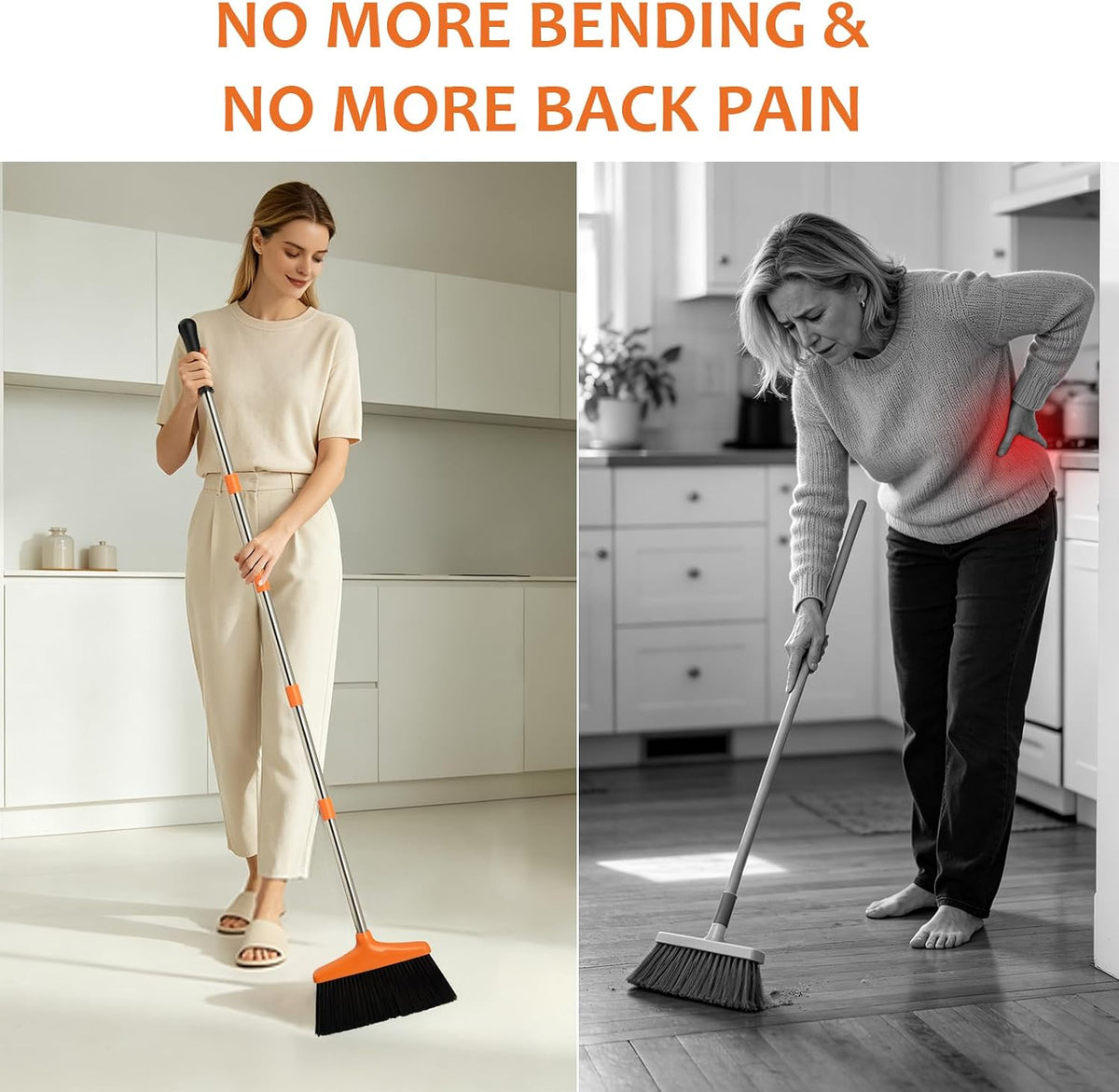 Adjustable Long-Handle Broom & Upright Dustpan Set