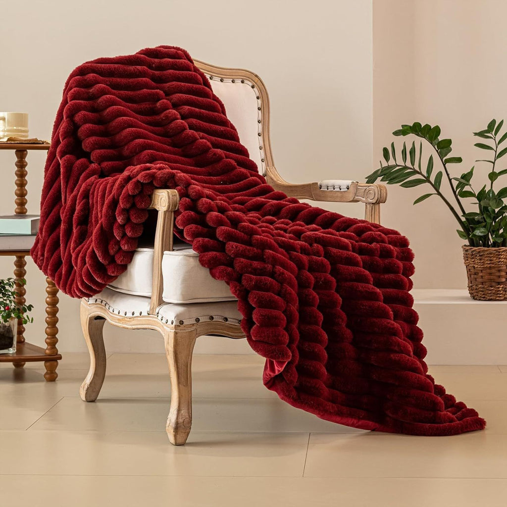Thick Faux Rabbit Fur Throw Blanket