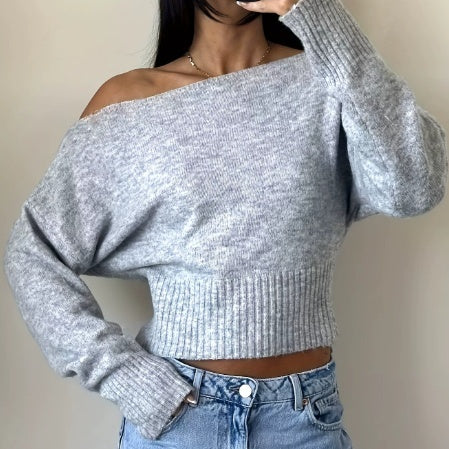 Women's Off-Shoulder Cropped Knit Sweater