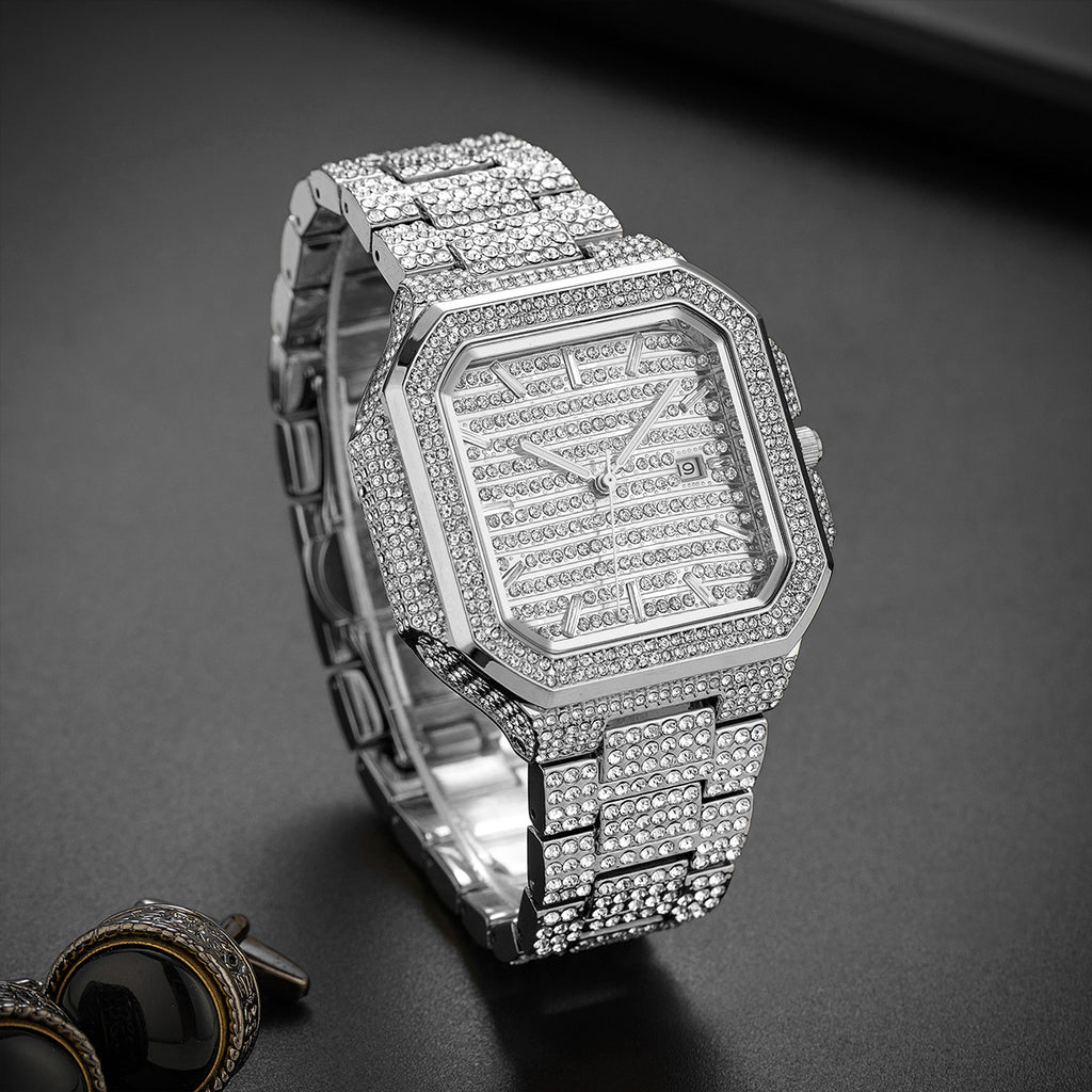 Men's Square Crystal-Accent Quartz Watch