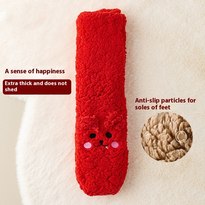 Winter Floor Socks Velvet Thicken Warm Coral Cute