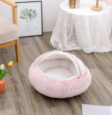 2 In 1 Dog And Cat Bed Pet Winter Round Plush Warm House Soft