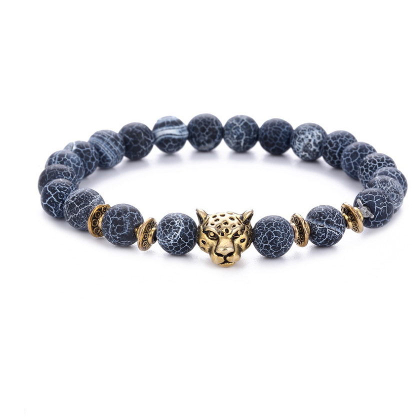 Agate Alloy Leopard Head Beaded Bracelet