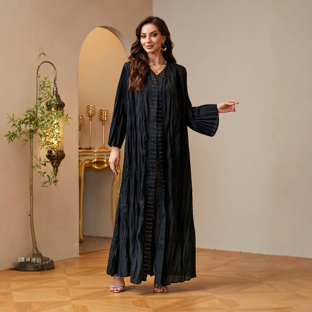 Women's Crinkled Long Cardigan Robe with Flared Sleeves