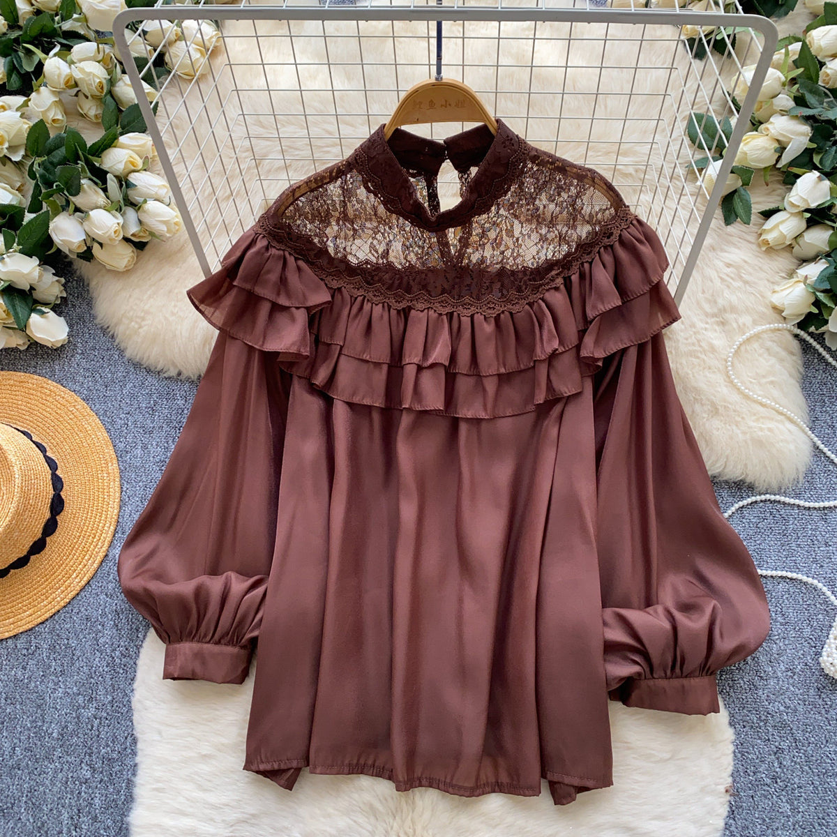 Women's Off-Shoulder Lace Blouse with Lantern Sleeves