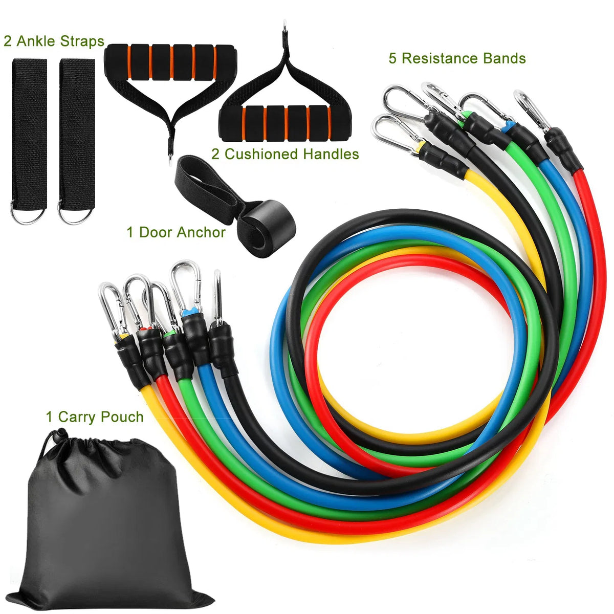 11-Piece Resistance Band Set with Handles & Door Anchor