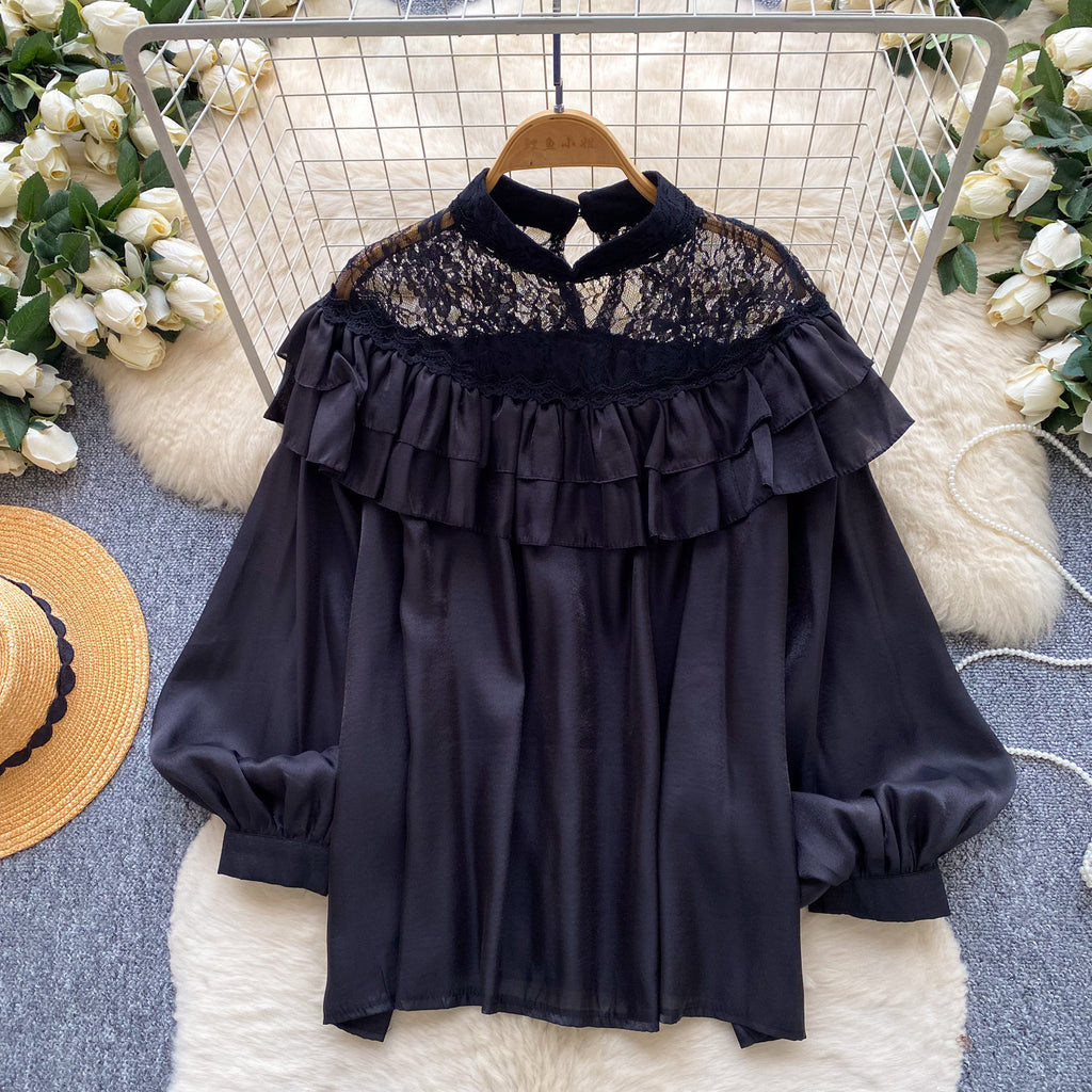 Women's Off-Shoulder Lace Blouse with Lantern Sleeves