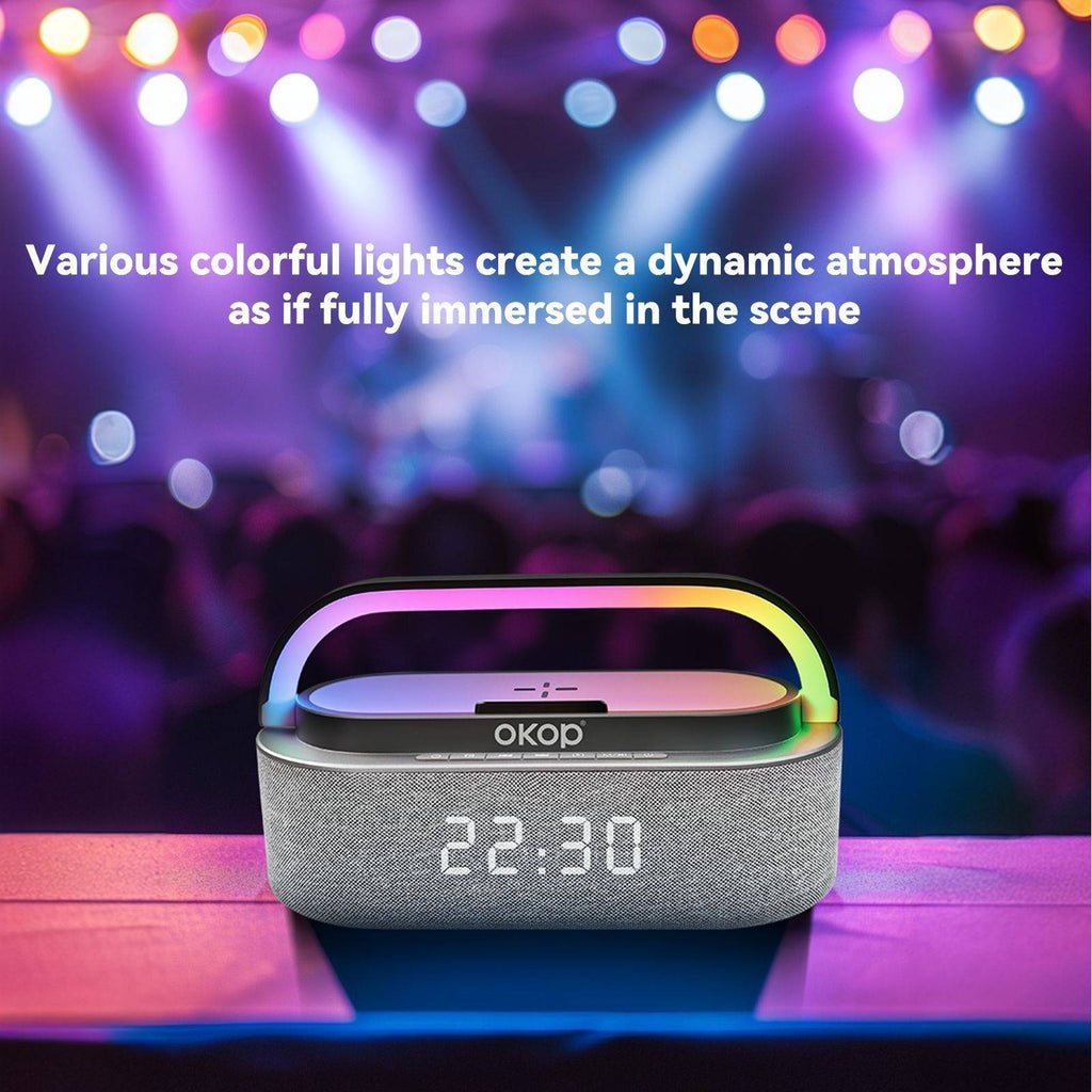 Bluetooth Speaker with Alarm Clock & Wireless Charger