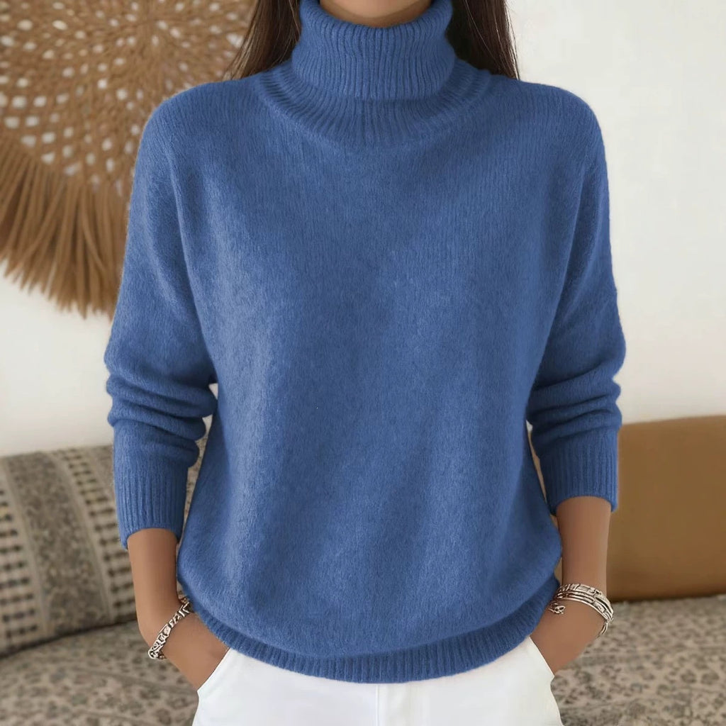 Women's Solid Turtleneck Knit Pullover Sweater
