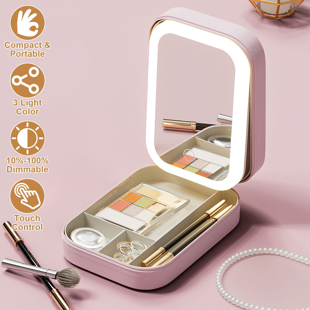 Travel Makeup Bag with Rechargeable LED Mirror