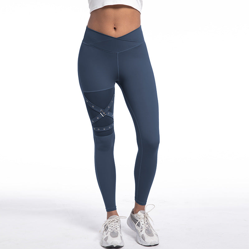Women's Crisscross Waist Mesh Yoga Leggings