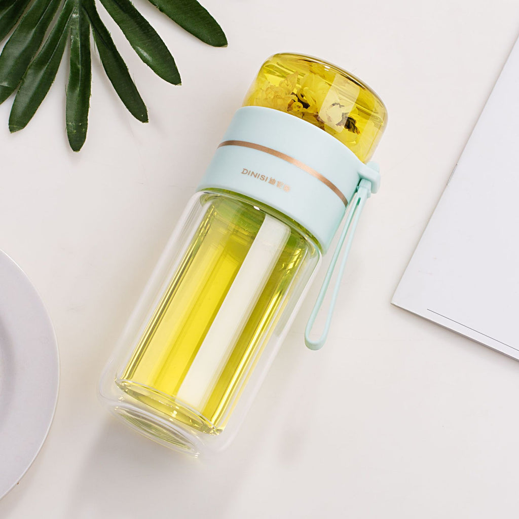 Glass Water Bottle With Tea Infuser Filter Separation Double