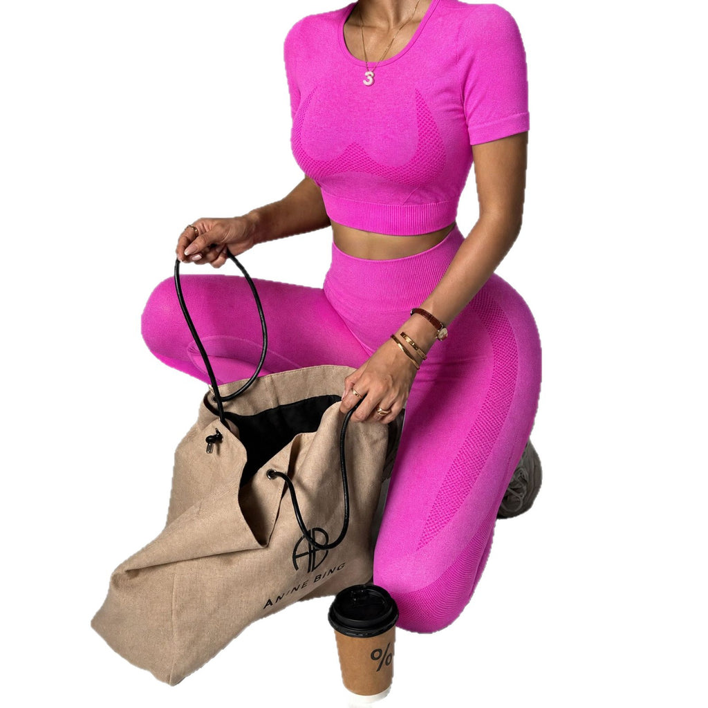 Women's High-Waist Yoga Set – Short Sleeve Top & Leggings