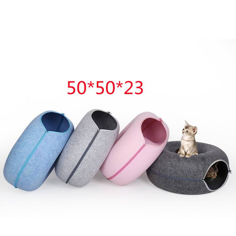 Donut Cat Tunnel Bed Pets House Natural Felt Pet Cave