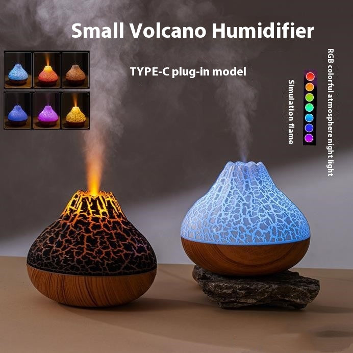 Volcano Humidifier Wood Grain Fog Mute Seven-color Ambience