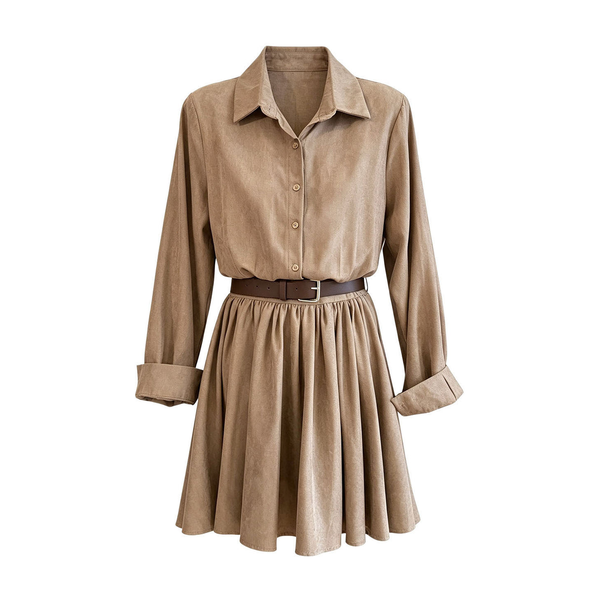 Women's Retro Suede Long-Sleeve Shirt Dress
