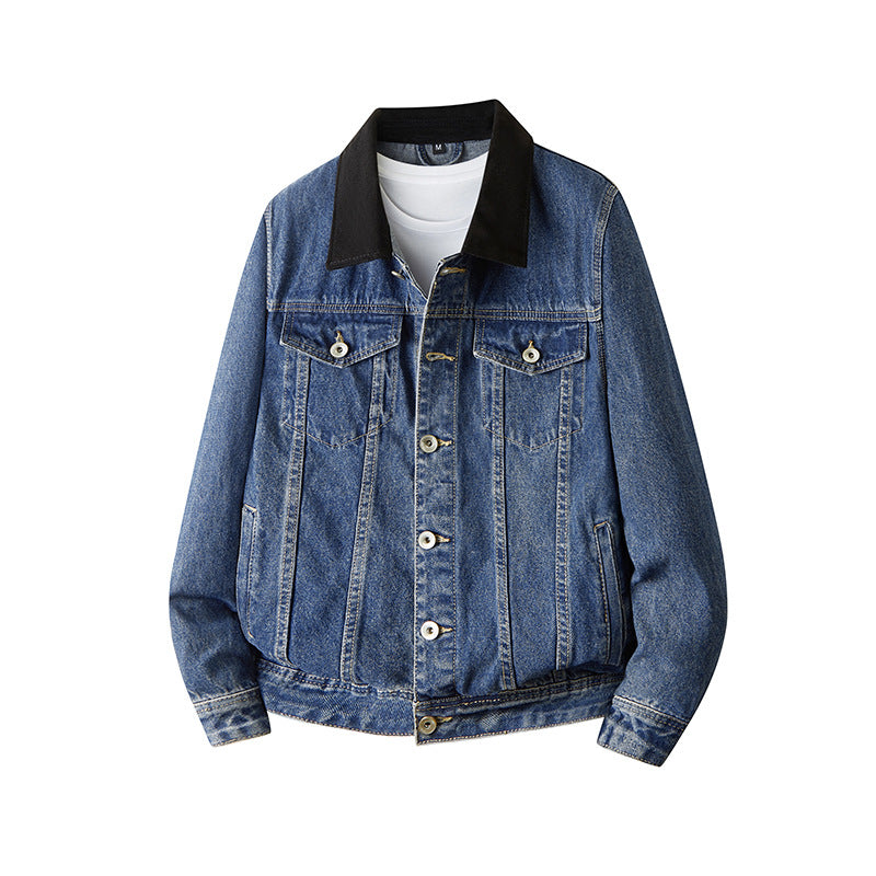Men's Retro Denim Jacket with Suede Collar