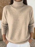 Women's Solid Turtleneck Knit Pullover Sweater