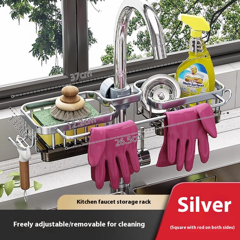 Kitchen Space Aluminum Sink Faucet Storage Rack Dishwasher