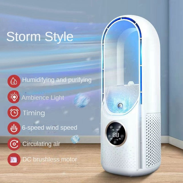 Portable USB Air Cooler Leafless Electric Fan Silent Timer