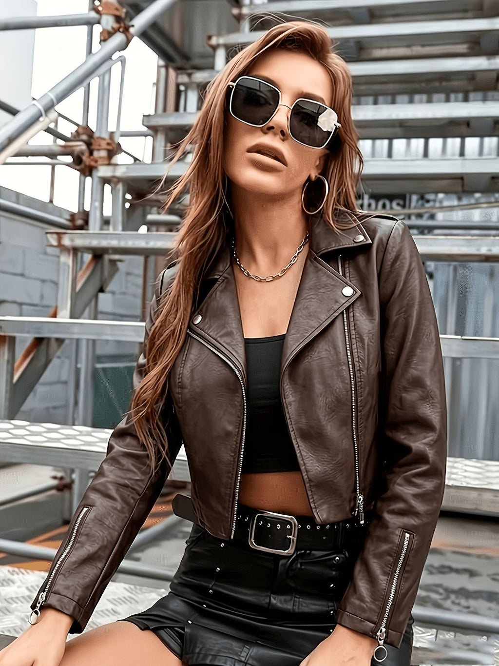 Women's Cropped Faux Leather Jacket