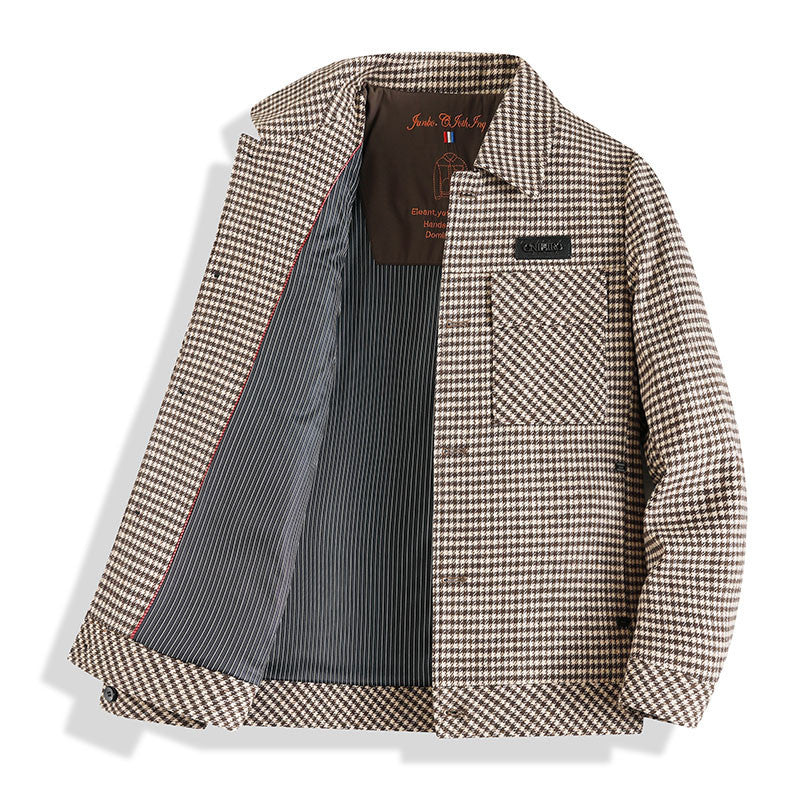 Men's Houndstooth Hooded Casual Jacket