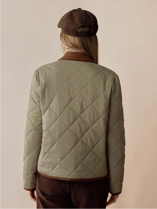 Women's Quilted Jacket with Corduroy Collar