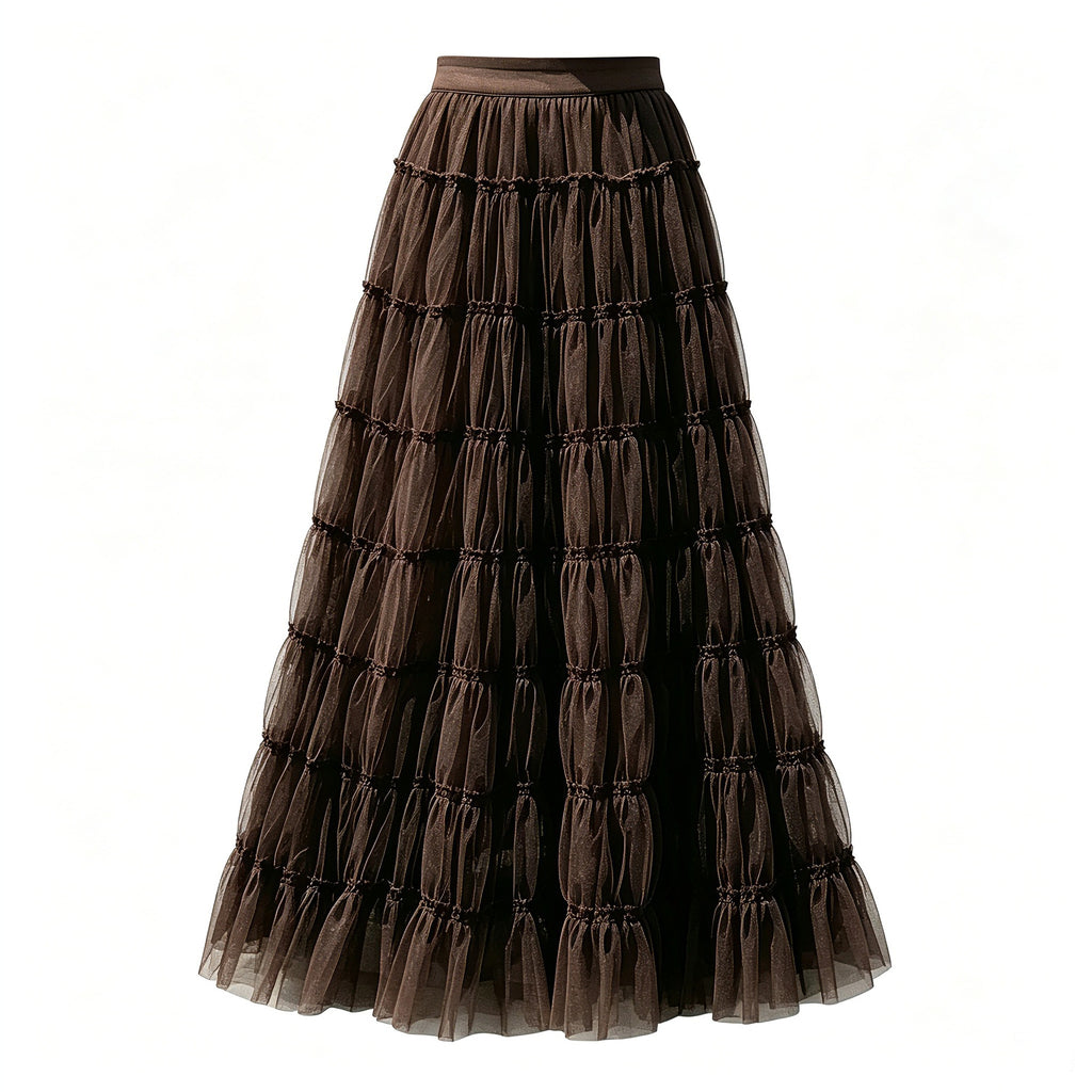 Pleated Tulle Layered Maxi Skirt for Women