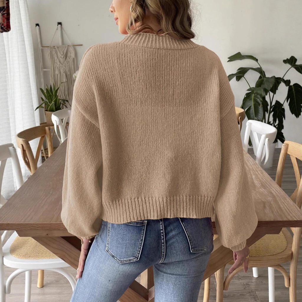 Women's Lantern-Sleeve Cropped Knit Cardigan