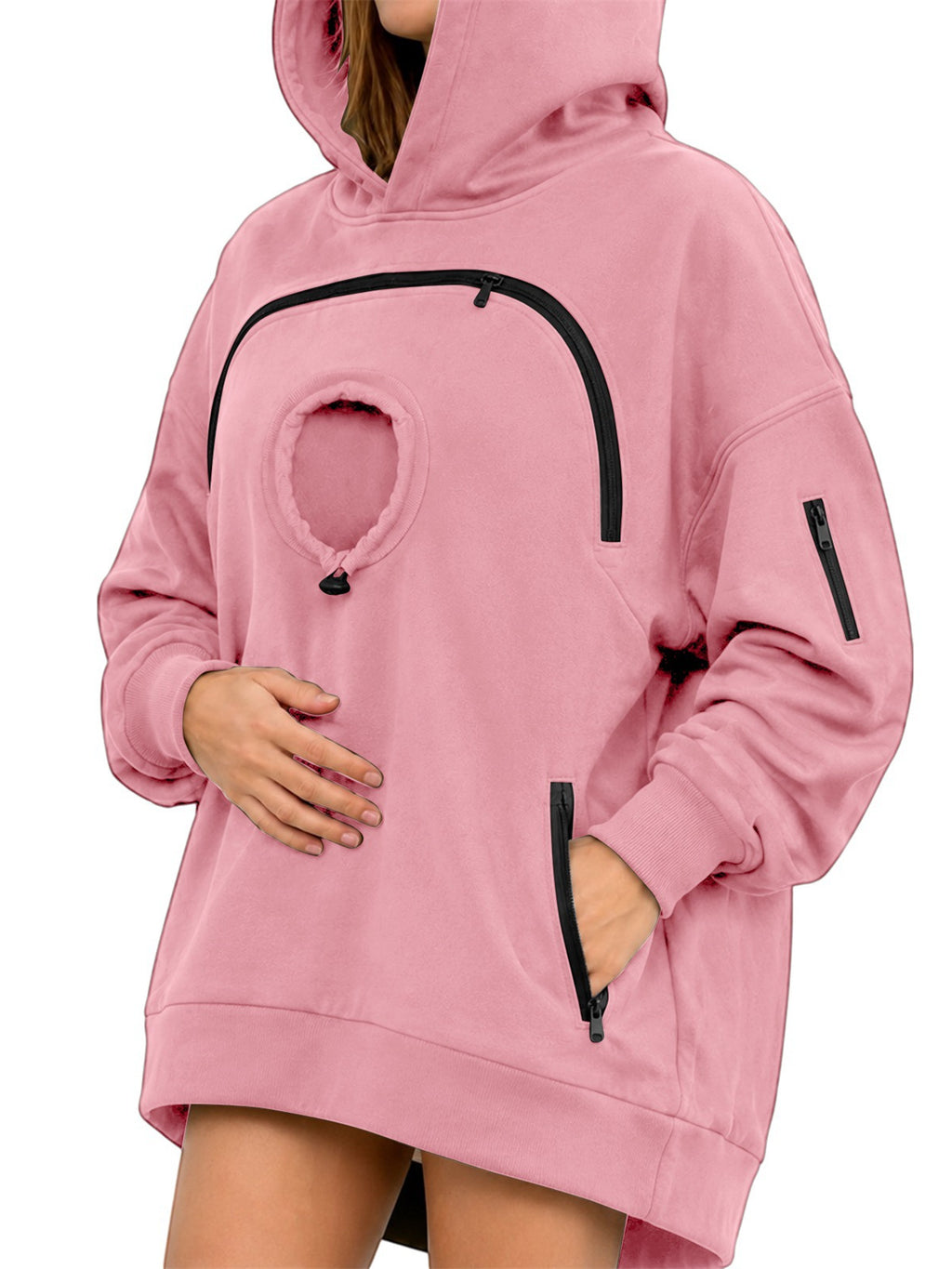 Women's Fleece Hoodie with Cat Pocket