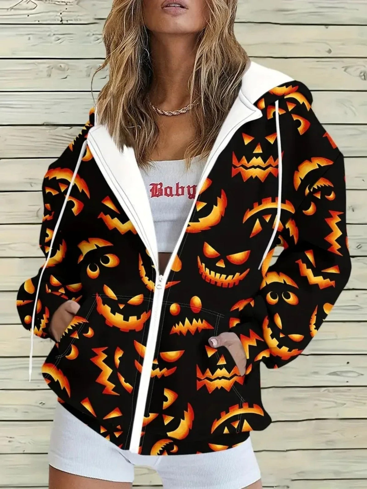 Women's Skull Print Hooded Zip-Up Cardigan Jacket