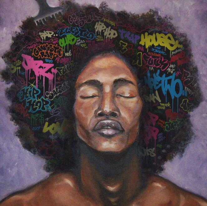 Art Design Graffiti Hip Hop African Girl with Black Hair Big