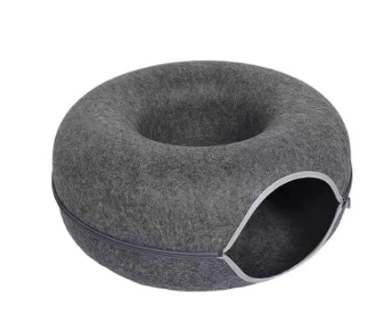 Donut Cat Tunnel Bed Pets House Natural Felt Pet Cave